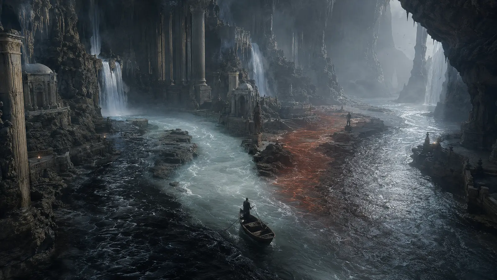 Los cinco ríos del Hades confluyen en una gran caverna del inframundo